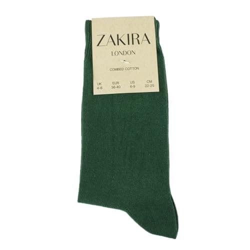 ZAKIRA Combed Cotton Dress Socks - Plain Colour Business Crew Socks for Men & Women, Soft Breathable Cotton, 6-10 (UK), Green — view 5