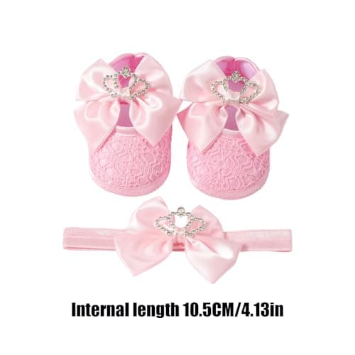 APGLSXY Stylish Crowns Bowknot Design Newborns Girl Shoe Headband Set Feature Soft Soles and Comfortable Fabric Soft Baby Footwearsophisticated Child Girl Footwear — view 6