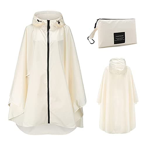Freiesoldaten Women Waterproof Rain Poncho Stylish Reusable Lightweight Outdoor Raincoats Rain Jacket with Hood Beige — view 3