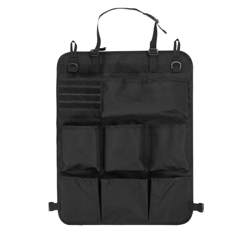 Wi8parts Tactical Car Seat Organiser 46 x 59 cm Tactical Seat Back Organiser with 6 Pockets and Molle System for Camping, Car Organiser Back Seat Waterproof (7 Pockets - Black)