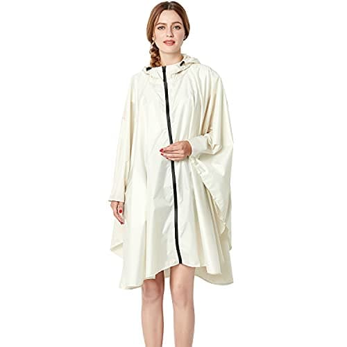 Freiesoldaten Women Waterproof Rain Poncho Stylish Reusable Lightweight Outdoor Raincoats Rain Jacket with Hood Beige — view 2