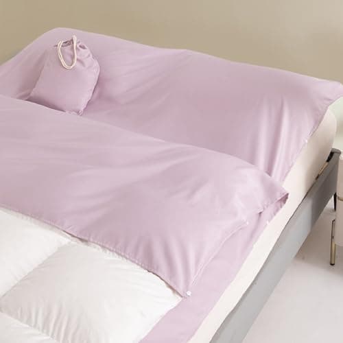 PEIHUODAN Sleeping Bag Liner Sheet Single Double Sleeping Bag Sheet Lightweight Washed Cotton with Pillow Slot Reusable Antifouling Hotel Hostel Bedding Aldult Hiking Travel Motels (White,80x210cm) — view 3