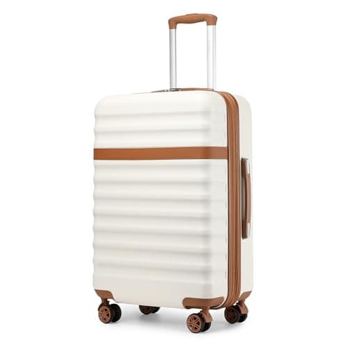 Kono Medium Suitcase 24 Inch Expandable Hardshell Luggage (Cream/Brown)