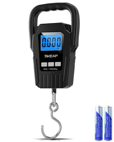 SKEAP Digital Fish Scale Hanging Scale Fishing Scale, 110lb/50kg Luggage Scale,Fish Weighing Scale, Upgrade Large Handle & Backlit LCD Display, Postal Scale,Black,Fishing Gifts for Men,Black