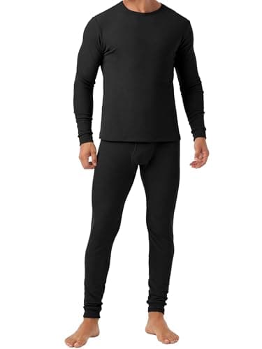 QIXING Men's Long Johns Thermal Underwear Set Fleece Lined Heavyweight Thermal Base Layer for Winter (Black, L)