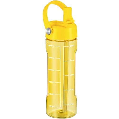 GOPPUS 600ml/20oz Clear Water Bottle with Straw, Tritan Leakproof Sports Drinking Bottle, BPA Free Wide Mouth Gym Bottle with Handle and Measurement Marks for School, Gym, Travel (Yellow)