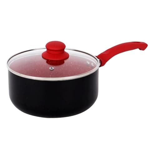 Gr8 Home Aluminium 8 Piece Marble Stone Effect Non Stick Cookware Set Ceramic Induction Frying Pan Saucepan with Lid Cooking Kitchenware (Red) — view 3