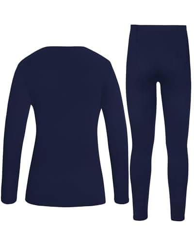 Roadbox Thermal Underwear Base Layer for Women Fleece Lined Crew Neck Long Johns Warm Top & Bootom Set Ski Winter Navy Blue — view 2