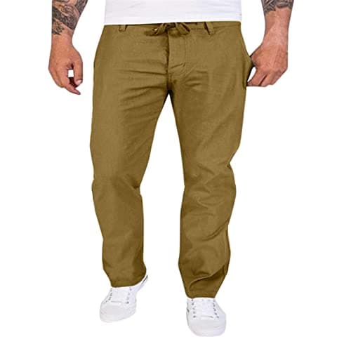 Mens Outdoor Leisure Pants, Soft Cotton Blend, Straight Leg Cut, Pull on Waist, Adjustable Drawstring, Side Pockets, City Break, Travel Day, Garden Party, Coffee Run, Casual Friday Look