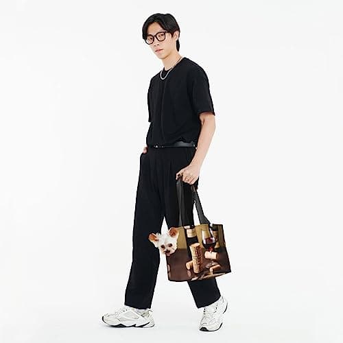 Soft Sided Collapsible Pet Travel Carrier for Medium Cats and Puppy, for Subway/Shopping/Hiking,Wine Cork Print — view 5