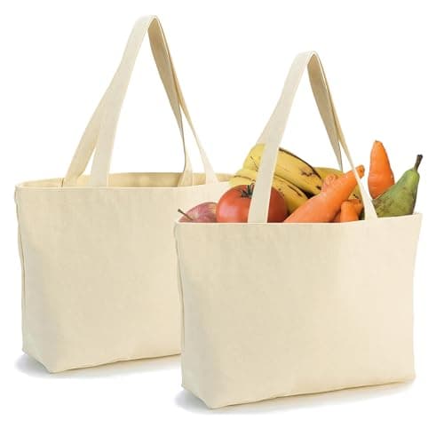 Fuonmka 2 Pack Canvas Tote Bags, 17.7x13.8 Inch Reusable Grocery Shopping Bag, Blank Cotton Bags for DIY Craft, Promotion, Gift, Shopping, Drawing