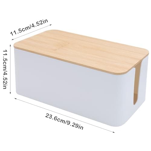 Cable Tidy Box White Cable Box with Bamboo Lid Cable Organiser Cable Management Box for Hiding Cables and Plugs — view 2