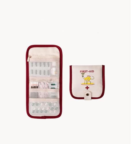 First Aid Kit, Empty Travel Mini First Aid Kit, Medicine Bag, Travel Makeup Organiser, Small Emergency Kit for Home, Car, Medical Emergency Case, Travel (Beige)
