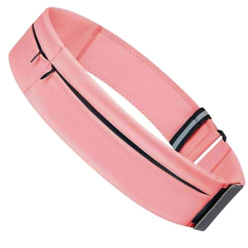 Multi-Pocket Running Belt for Women Men, Lightweight Runners Waist Belt Phone Holder with Water Bottle Pocket, Elastic Adjustable Bounce-Free Pouch for Workout Fitness (Pink, 23.6" - 33.5")