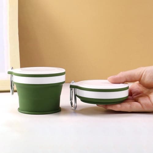 Foldable Silicone Mug – Compact Reusable Expandable Cup, 3.54x3.54x1.06 inches Portable Leak Resistant Drinking Cup with Carabiner Hook | Travel Camping Hiking Hydration Gear — view 6