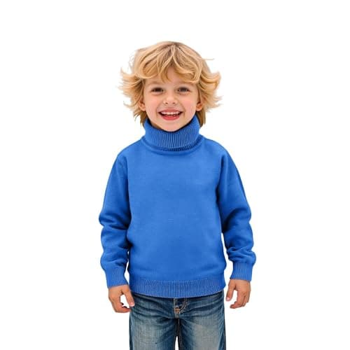 Boys Thermal Turtleneck Jumper Kids Ribbed Knitted Pullover Sweatshirt Girls Autumn Winter Warm Plain Sweater Plain Mock Neck Long Sleeve Jumpers Baby Soft Comfy Tops (Blue, 18-24 Months) — view 5