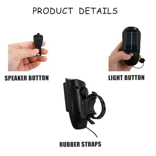 Solar Powered Bike Headlight with Horn,USB Rechargeable Bike Front Headlight,LED Bicycle Lights for Night Riding,Black — view 3