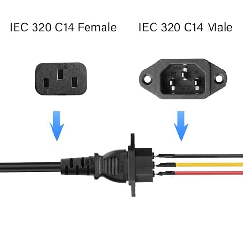PNGKNYOCN IEC C14 Panel Mount Plug Adapter,10A 250V 3 Pin IEC Power Socket Inlet Module Connector with 3 Wires for Household Appliances or DIY Device（2-Pack） — view 4