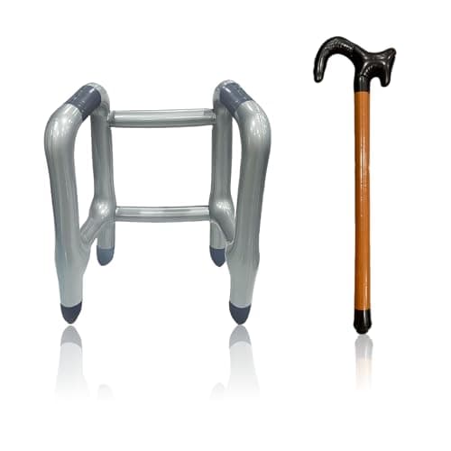 Inflatable Zimmer Frame and Walking Stick, Blow Up Walking Frame - Funny Fancy Dress Prop for Retirement Party, Stag Do & Old Man Costum