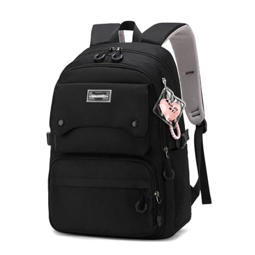 Aucuu School Daypack, School Bag, Lightweight School Backpack with Pendant, Teen Girls Casual Backpack, 15.6' Laptop Rucksack, Casual Daypack for Middle High School, College, Travel, Daily