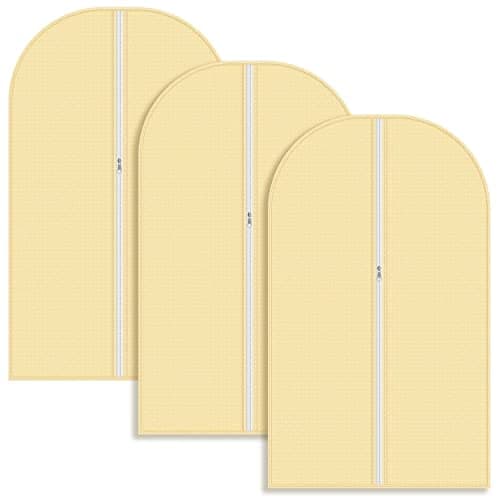 Vinsani 3pc Dustproof Garment Bags Hanging Clothes Covers Breathable, Cream