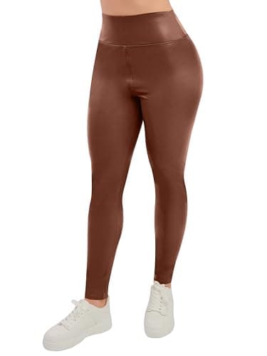 Love My Fashions ® Women's Soft Faux Leather Warm Fleece PU Leggings Wet Look Elasticated Waist Full-Length Trousers Camel — view 3