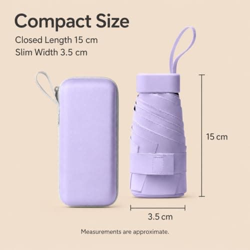 WHJYCC Mini Travel Umbrella, UPF 50+, 6-Rib, Purple, with Zip Case — view 4