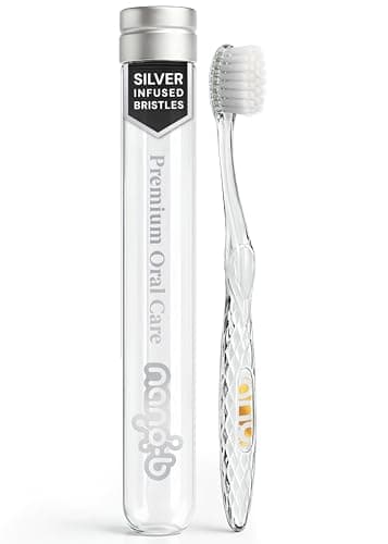 Nano-b Manual Toothbrush for Adults with Sensitive Gums, Silver Soft/Medium Bristles, Travel Case, Crystal