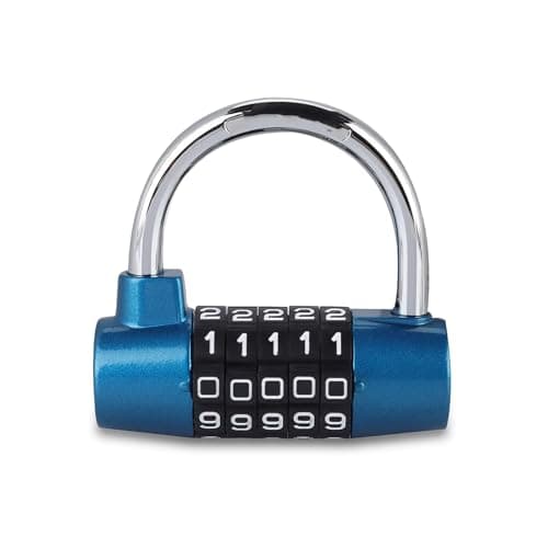 5 Digit Padlock, Zinc Alloy Code Lock U-Shaped Door Combination Lock for Gym, School & Employee Locker (Blue)
