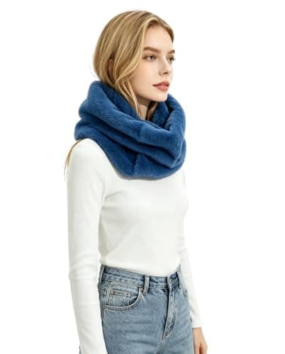 Lina & Lily Solid Colour Faux Fur Women's Infinity Scarf Winter Neck Warmer Snood (Teal Blue) — view 5