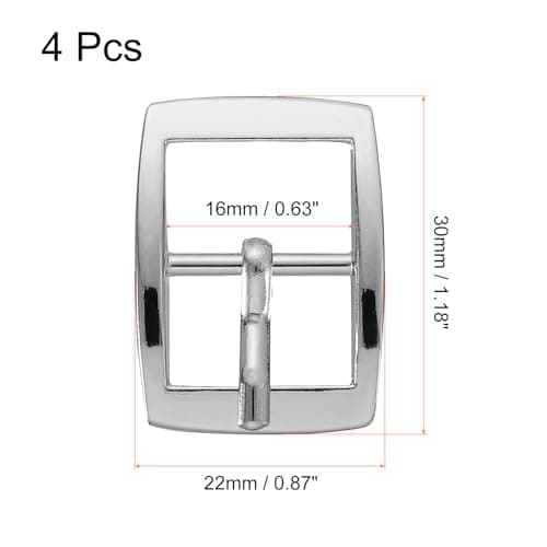 sourcing map Metal Roller Buckle, 4Pcs 0.63 Inch Single Prong Belt Buckle Square Center Bar Buckles for Leather Craft Accessories Belt, Silver — view 2
