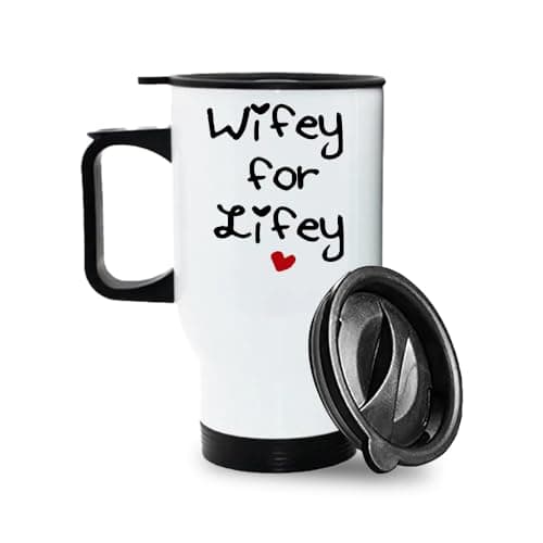 Crunchy Carrots Wifey for Lifey Mug - 14 oz Stainless Steel Insulated Travel Mug for Wife, Bride | Engagement, Wedding, Valentine’s Day, or Birthday Gift. (White Travel Mug)
