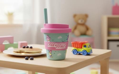 HOX Officially Licensed Kids Babyccino Travel Cup for Cold Drinks – BPA-Free, Reusable, Spill-Resistant & Portable - Care Bears, Pink — view 2