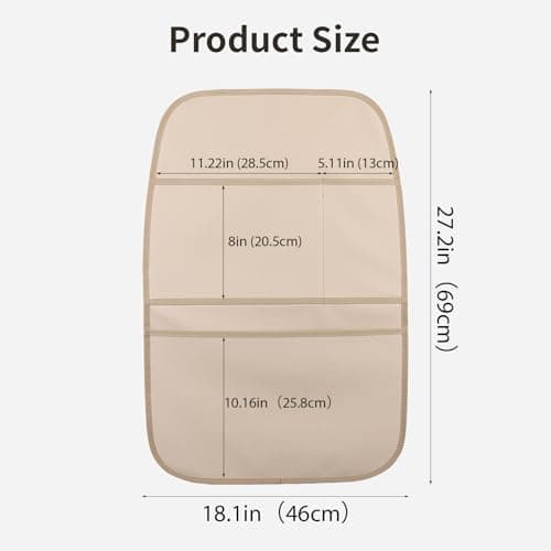 pefirst Kick Mat Back Seat Protector Waterproof Leather Car Seat Back Organizers Cover with 3 Storage Pockets for Kids Pets SUV Sedan Minivan Truck Car Travel Accessories (Beige 2-Pack) — view 3