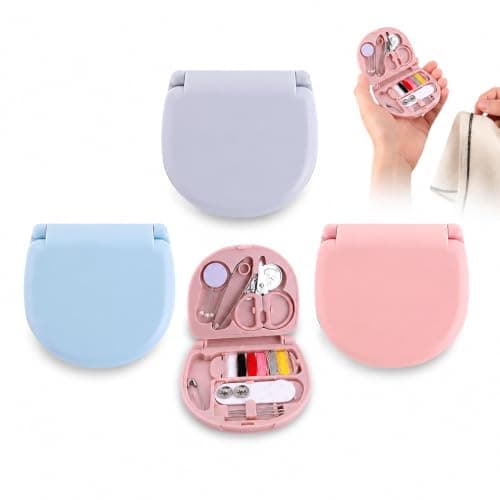 KUBDPQOR 3PCS Mini Travel Sewing Kit Set – Portable Needle & Thread Box, Plastic Sewing Case with Scissors, Needles, Pins, Buttons and Thread for Home, Travel and DIY Repairs Black