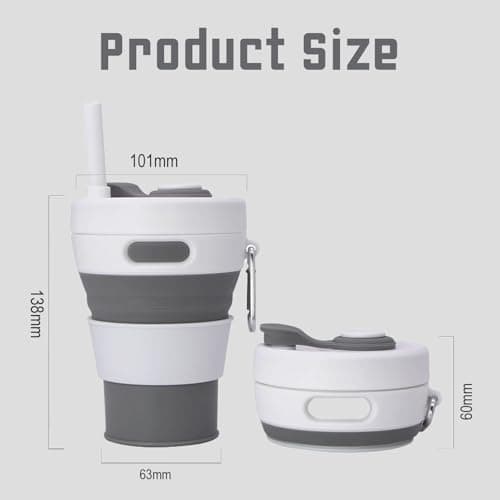 MORAINJAY Collapsible Coffee Cup with Lids,15oz/450ml Grey Silicone Portable Reusable Coffee Mug,Foldable Camping Travel Cup Fits in Your Pocket(Collapses to 6cm) — view 2