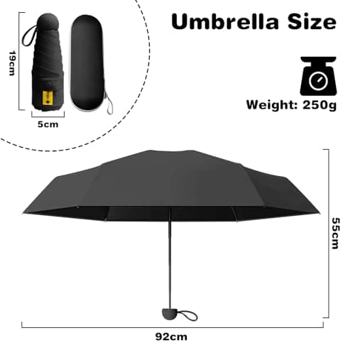 Detontek Mini Folding Travel Umbrella, Mini Travel Umbrella, Pocket Umbrella, Dual Purpose, Compact And Portable, With Storage Box (Obsidian Black) — view 2