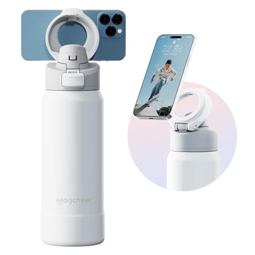 Magcheer 1L Insulated Bottle with Magnetic Phone Holder（White）