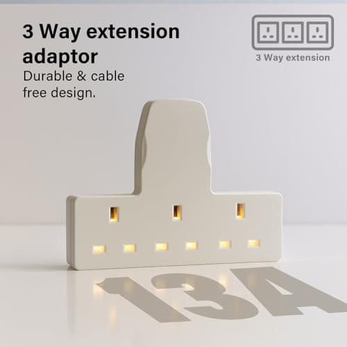 13A 3 Gang UK 3-Pin Power Adapter Multi Plug Socket Extender, Compact Cable-Free Design, BS 1363-3 Certified for Home, Kitchen & Office Use — view 2