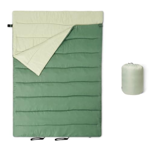 Amazon Basics double sleeping bags for adults, 35 degree F / 0 degree C rated, Olive Green, 84 x 59"