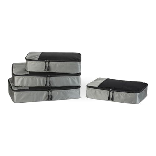 Amazon Essentials 4-Piece Packing Cubes Travel Accessories Set, Luggage Organiser with Double Zip, Mesh Top, 100% Polyester, 2 Large and 2 Medium, Grey (Previously Amazon Basics)
