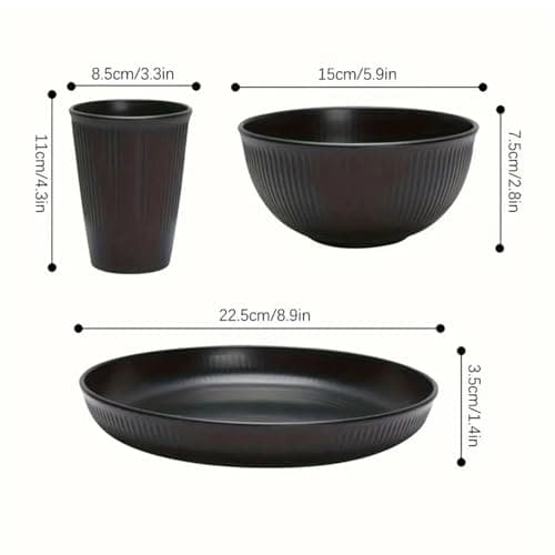 Camping Plates, Unbreakable Dinner Sets for 6, 18 Pcs Plastic Picnic Set for Party, Home & Picnic, Lightweight Microwave & Dishwasher Safe Camping Cutlery(Black) — view 5