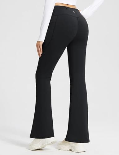 baleaf Women's Fleece Lined Yoga Pants Thermal Flared Leggings with 4 Pockets Drawstring High Waisted Bootcut Legging Black L — view 2