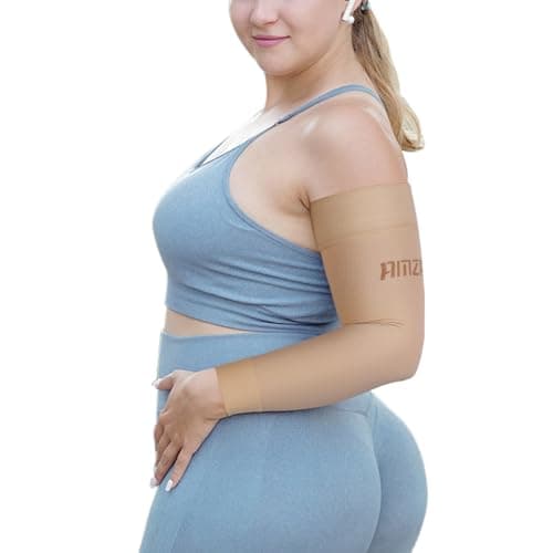 AMZAM® Medical Compression Arm Sleeve for Women & Men, 15-20 mmhg Graduated Compression Brace with Silicone Band for Pain Relief, Lymphedema, Edema, Swelling, Arthritis, Beige L