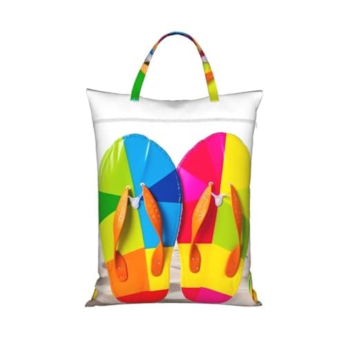 Colorful Flip Flops Beach Ball Travel Laundry Bag With Handle, 1 Pc Large Waterproof Dirty Clothes Bags With Zipper, Foldable Swimsuit Workout Bag Washable Wet Clothes Storage Organizer For Dorm