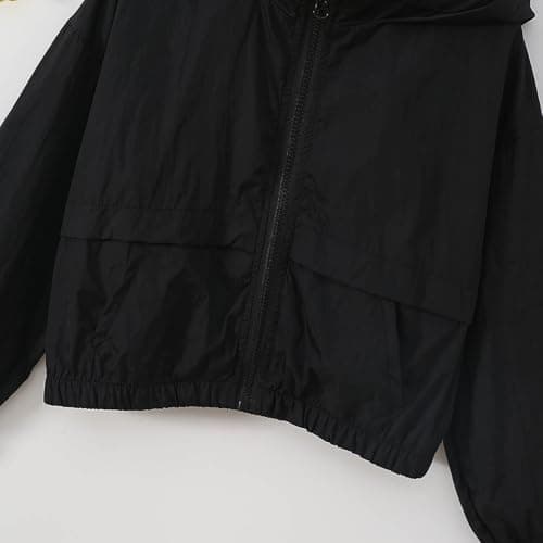 Boys Girls Rain Jacket Spring Fall Waterproof Zipper Hooded Raincoat Teen Kids Plain Lightweight Windbreaker with Pockets Breathable Packable Rain Coat (UK, Age, 13 Years, 14 Years, Regular, Black) — view 2