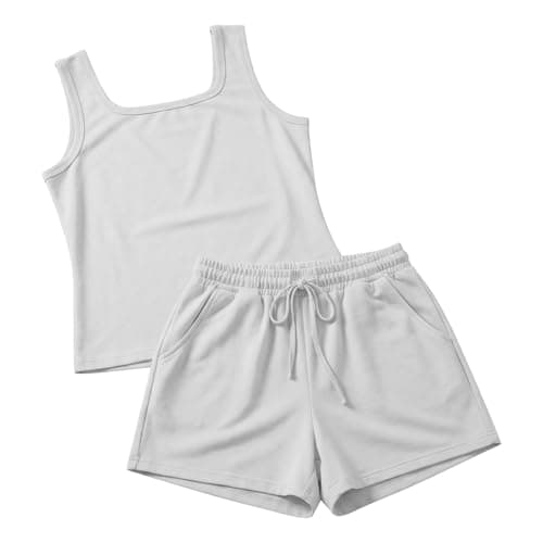 Travel Sets for Women Clothes Light Ashy Sleeveless Tank Top and Shorts Co-ord Set Loose Fit Summer Loungewear Outfit with Pockets Elasticated Waist for Everyday Wear UK Size S-2XL — view 5
