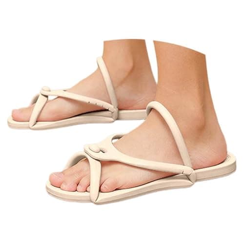 Women Summer Lightweight Flat Travel Portable Non-Slip Sandals for Beach Pool Bath Public Hotel Cruise, beige, 9.5 UK