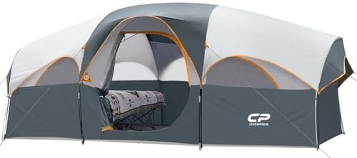 CAMPROS CP 6-8 Person Camping Tent, Large Family Tent, 427 x 274 x 183 cm, 2 Rooms with Divider, Comfortable Height, Quick Assembly in 5 Minutes, Ventilated, Outdoor Family