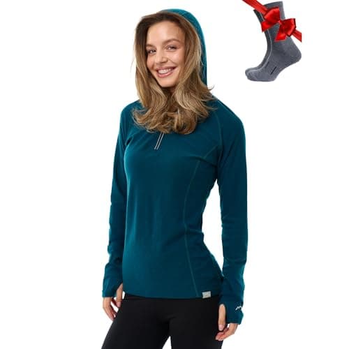 Merino Wool Base Layer Women - Merino Wool Hoodie Half Zip Ligtweight Long Sleeve Shirt (Medium, 190 Deep Teal)